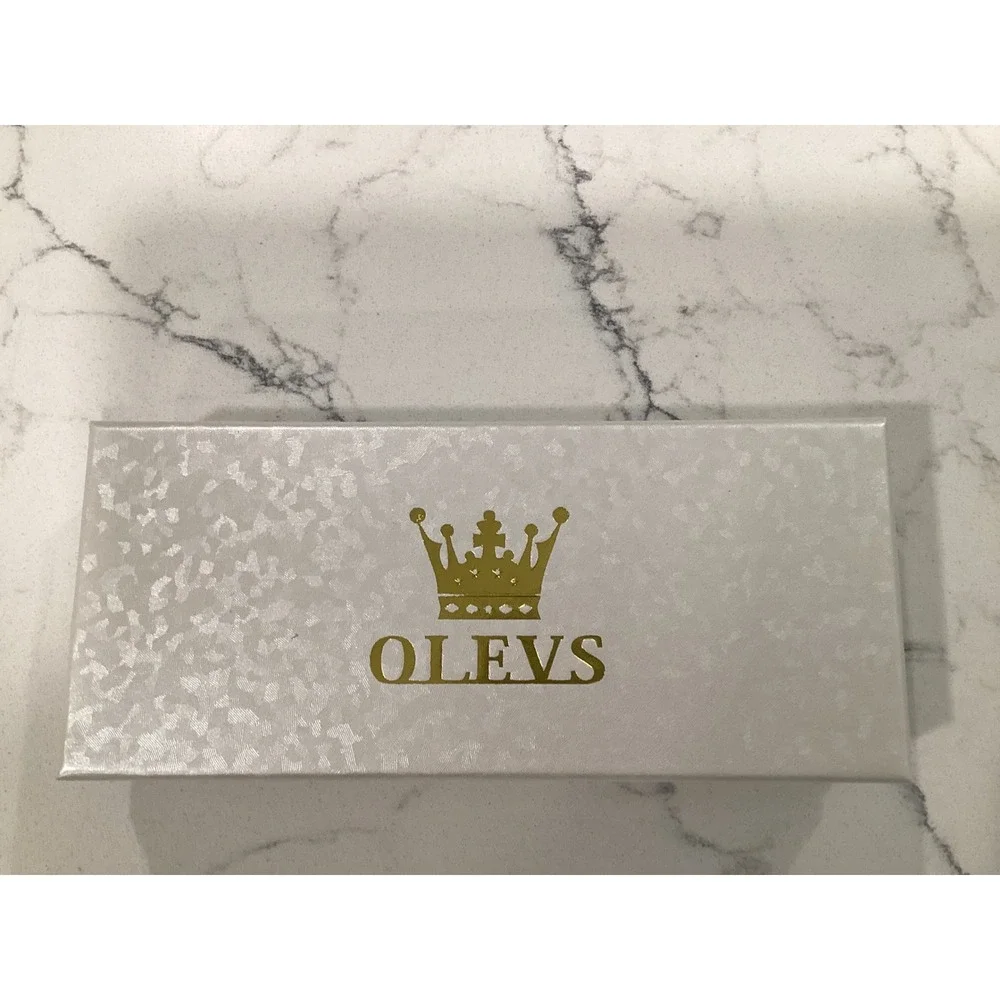 OLEVS Mens Chronograph Watch Blue Dial Two Tone Stainless Steel Moon Phase New